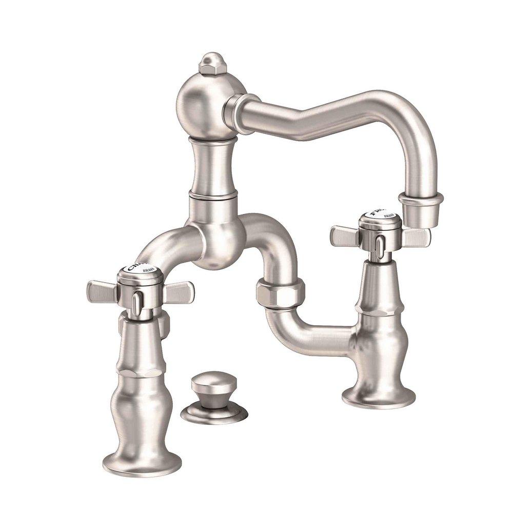 Newport Brass Satin Nickel - PVD Bridge Bathroom Sink Faucet with Double Cross Handle 