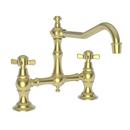 2-Hole Bridge Kitchen Faucet with Double Metal Cross Handle in Satin Brass - PVD
