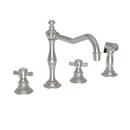 1.8 gpm 4-Hole Kitchen Sink Faucet with Side Spray and Double Cross Handle in Satin Nickel