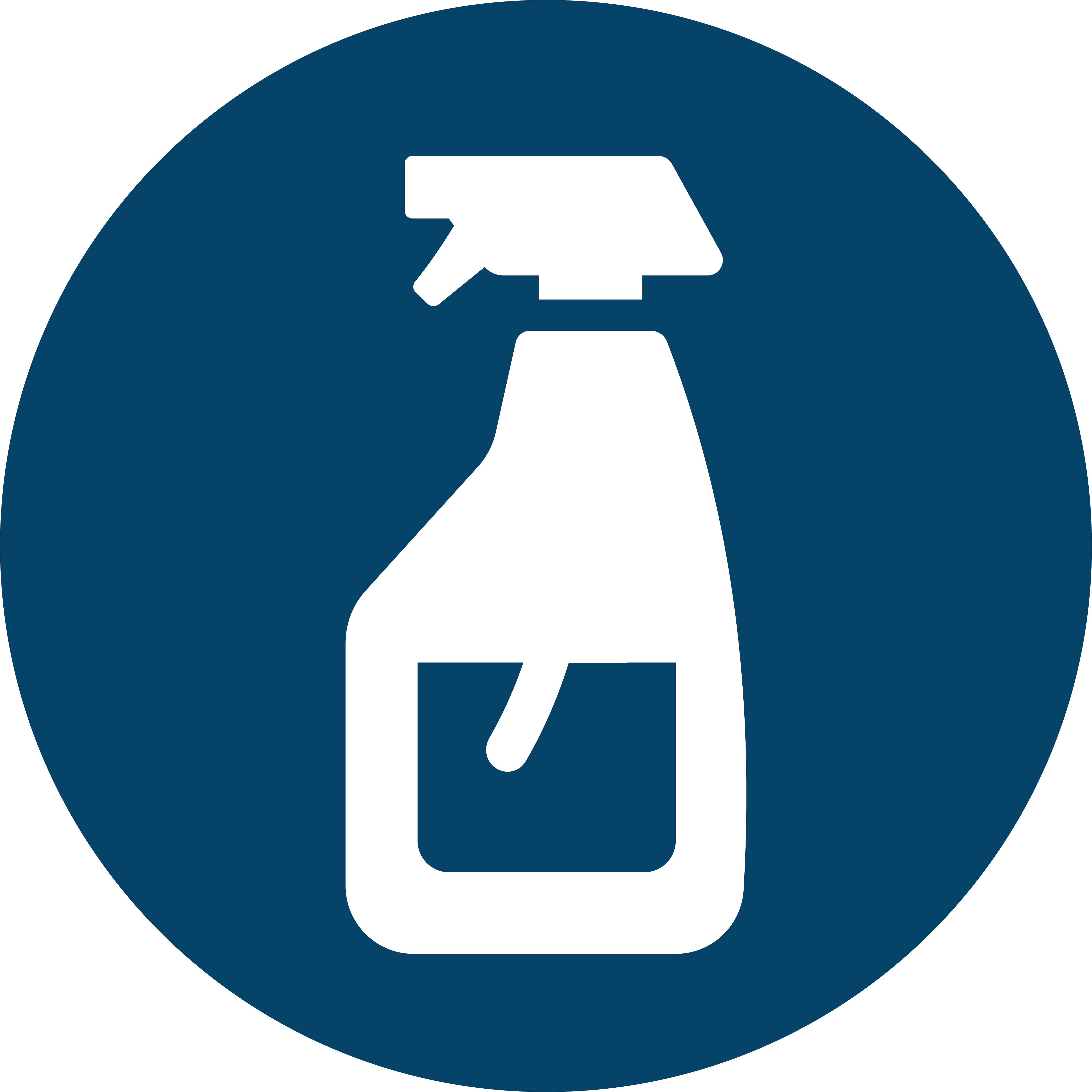 Graphic of a cleaning bottle in white against a blue background.