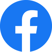 Facebook logo of blue circle with lowercase “f” in whitev