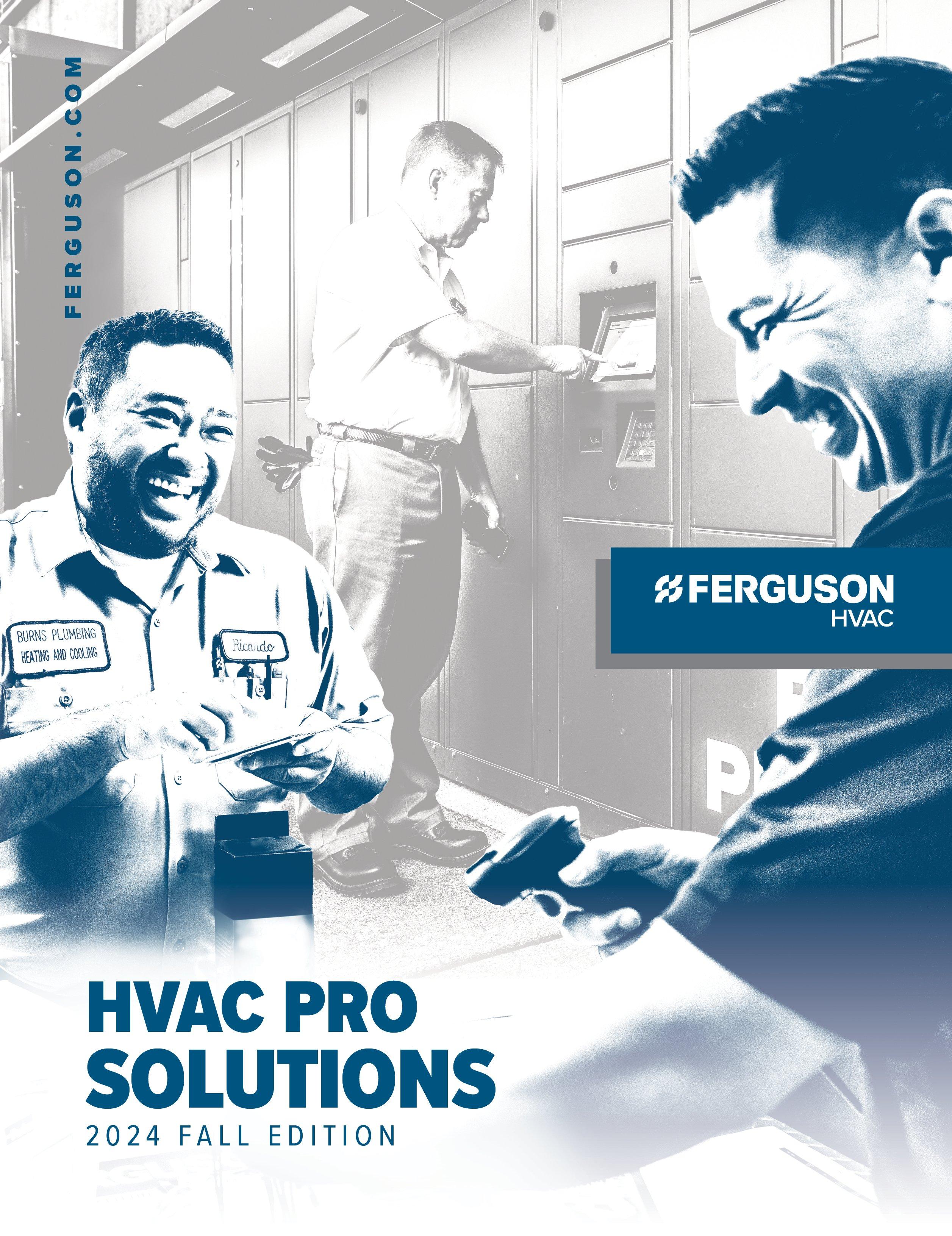 The Ferguson HVAC logo laid over an image of an HVAC technician.