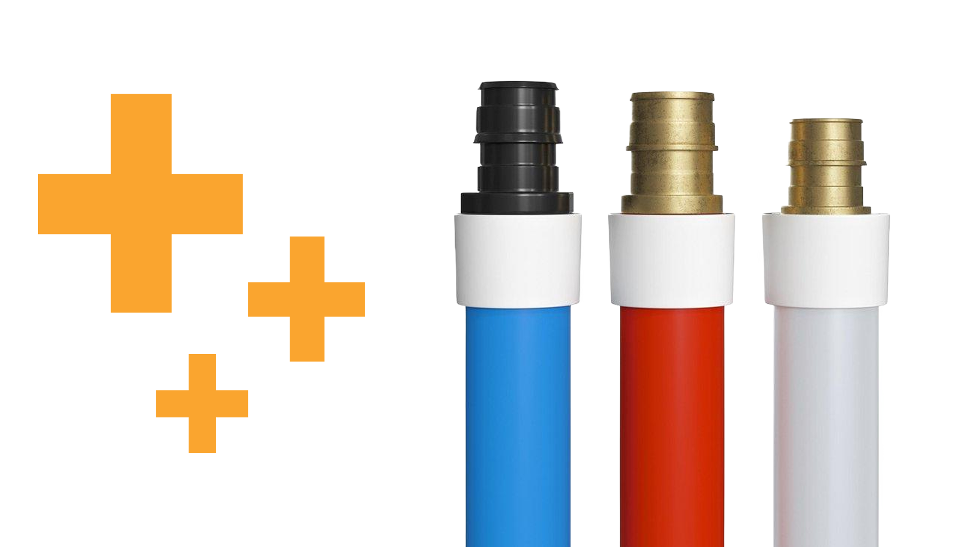 Silo image of red, white and blue Jones Stephens PEX fittings next to Ferguson PRO Plus symbol.