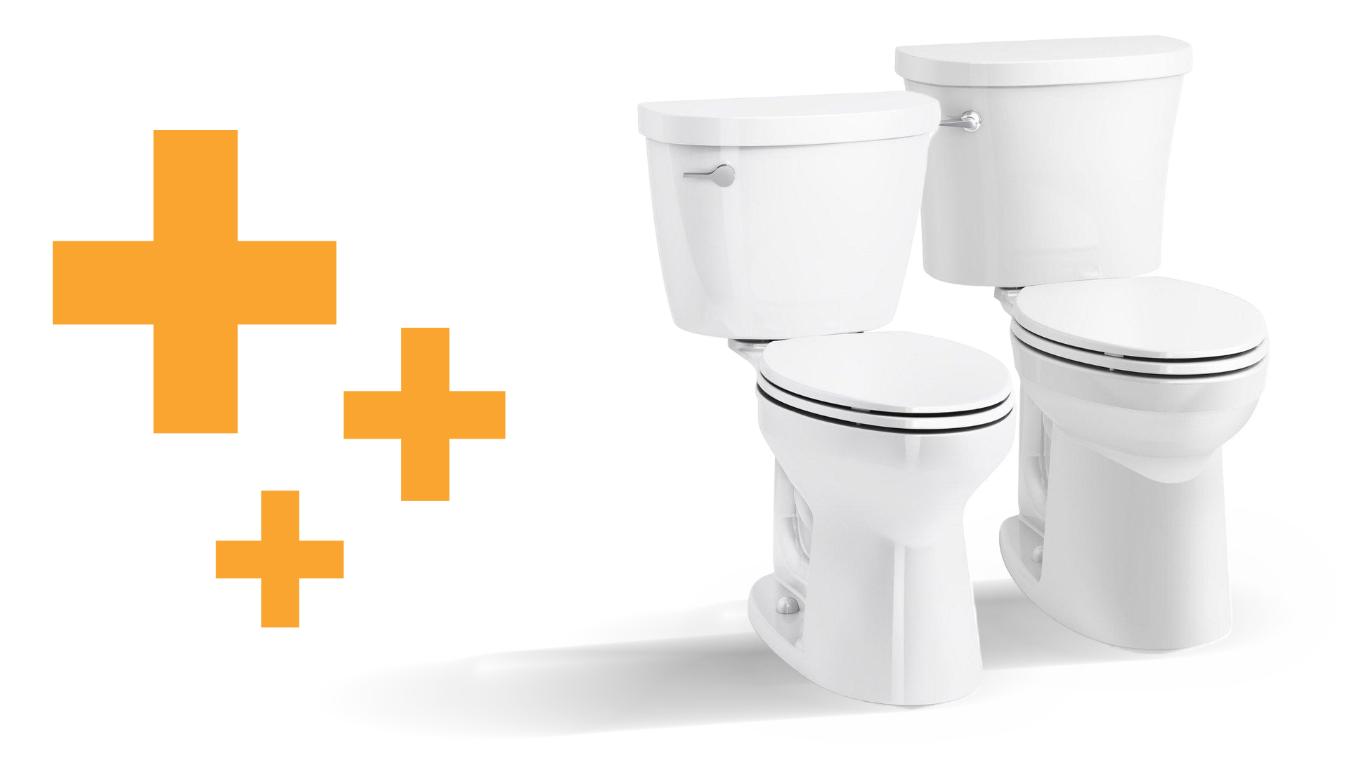 Silo image of 2 white KOHLER toilets next to Ferguson PRO Plus symbol.