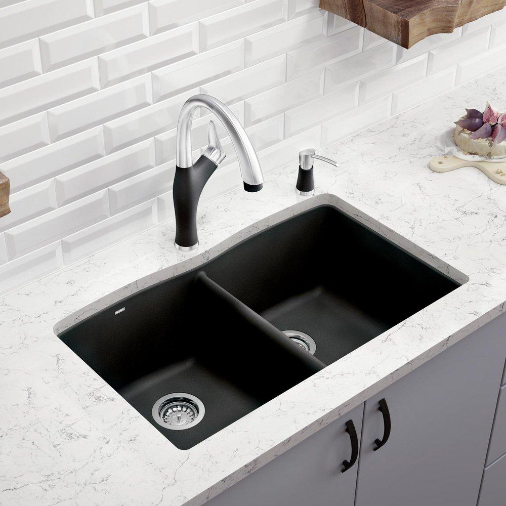 BLANCO Anthracite 33 x 22 in. 1 Hole Composite Double Bowl Dual Mount Kitchen Sink 