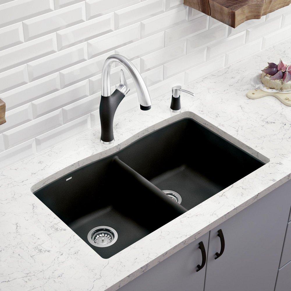 BLANCO Anthracite 33 x 22 in. 1 Hole Composite Double Bowl Dual Mount Kitchen Sink 