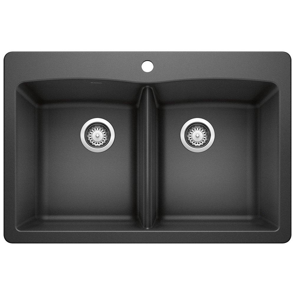 BLANCO Anthracite 33 x 22 in. 1 Hole Composite Double Bowl Dual Mount Kitchen Sink 