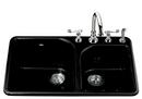 33 x 22 in. 4 Hole Cast Iron Double Bowl Drop-in Kitchen Sink in Black Black™