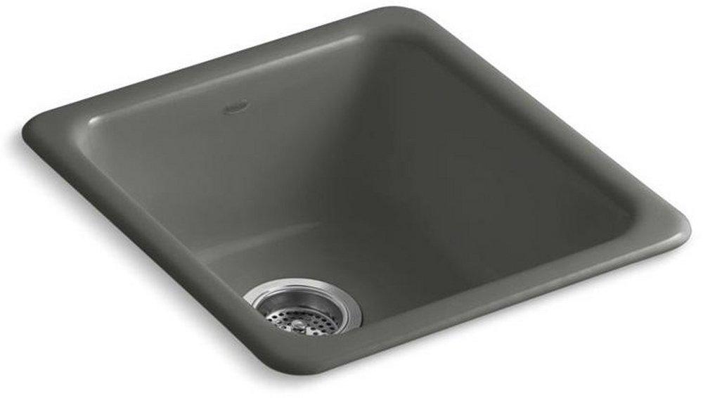 KOHLER Thunder&trade; Grey 17 x 18-3/4 in. No Hole Cast Iron Single Bowl Dual Mount Kitchen Sink 