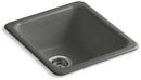 KOHLER Thunder&trade; Grey 17 x 18-3/4 in. No Hole Cast Iron Single Bowl Dual Mount Kitchen Sink 
