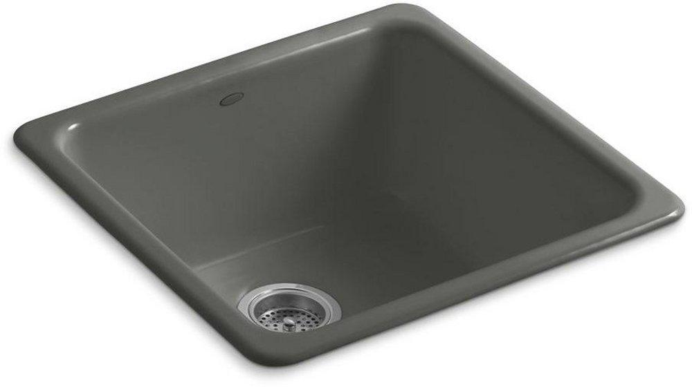 KOHLER Thunder&trade; Grey 20-7/8 x 20-7/8 in. No Hole Cast Iron Single Bowl Dual Mount Kitchen Sink 