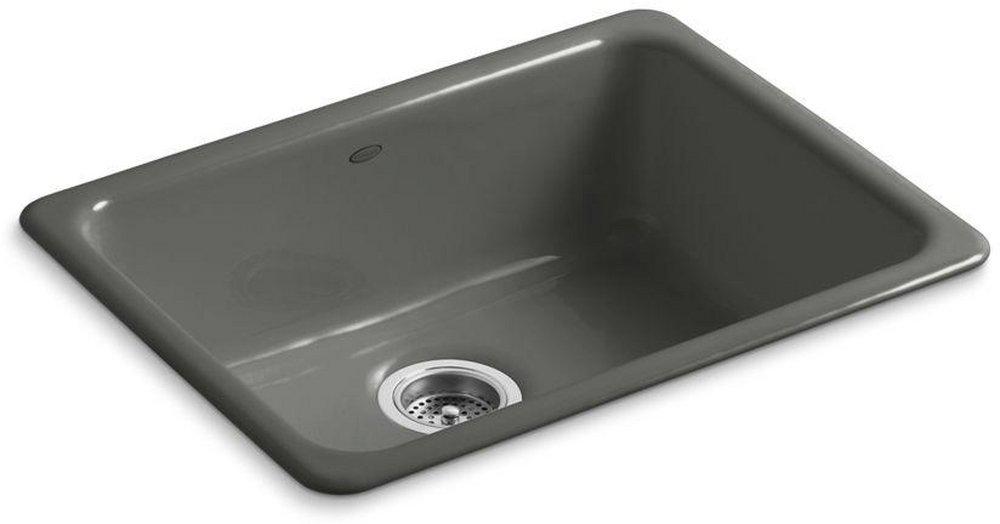 KOHLER Thunder&trade; Grey 24-1/4 x 18-3/4 in. No Hole Cast Iron Single Bowl Dual Mount Kitchen Sink 