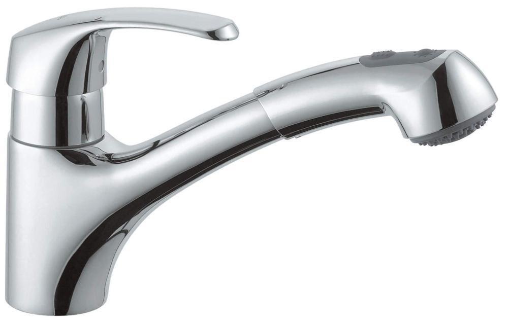 GROHE StarLight&reg; Chrome Single Handle Monoblock Pull Out Kitchen Faucet 