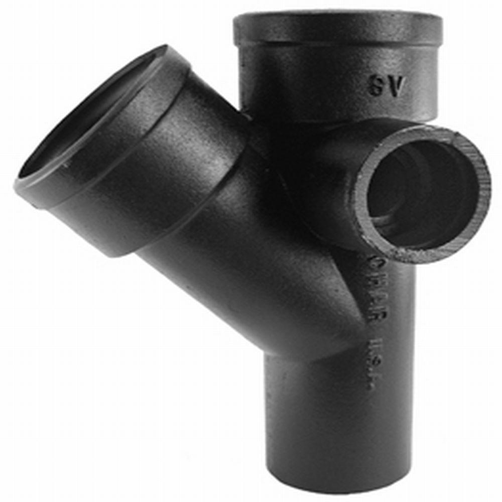 Black Hub x Spigot Service Cast Iron Wye with 2-Right Hand Inlet 