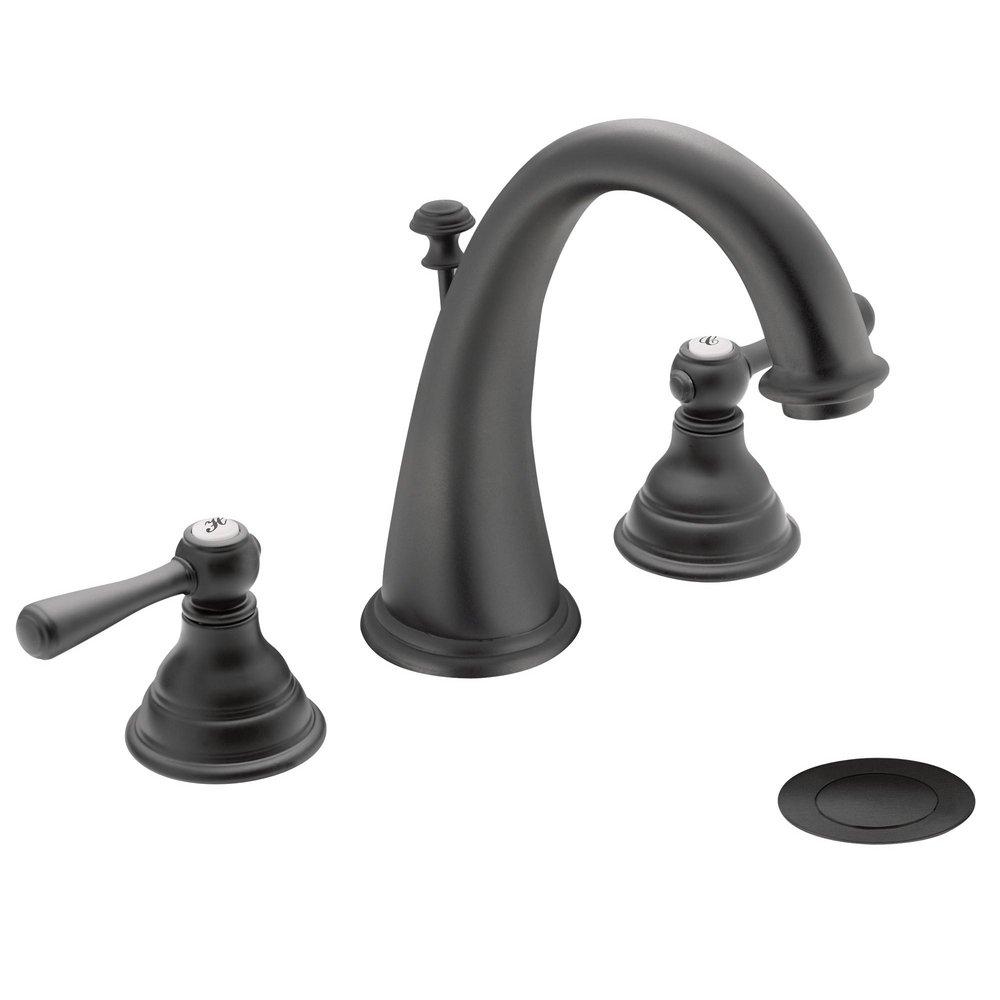 Moen Wrought Iron Two Handle Widespread Bathroom Sink Faucet with Pop-Up Drain Assembly 