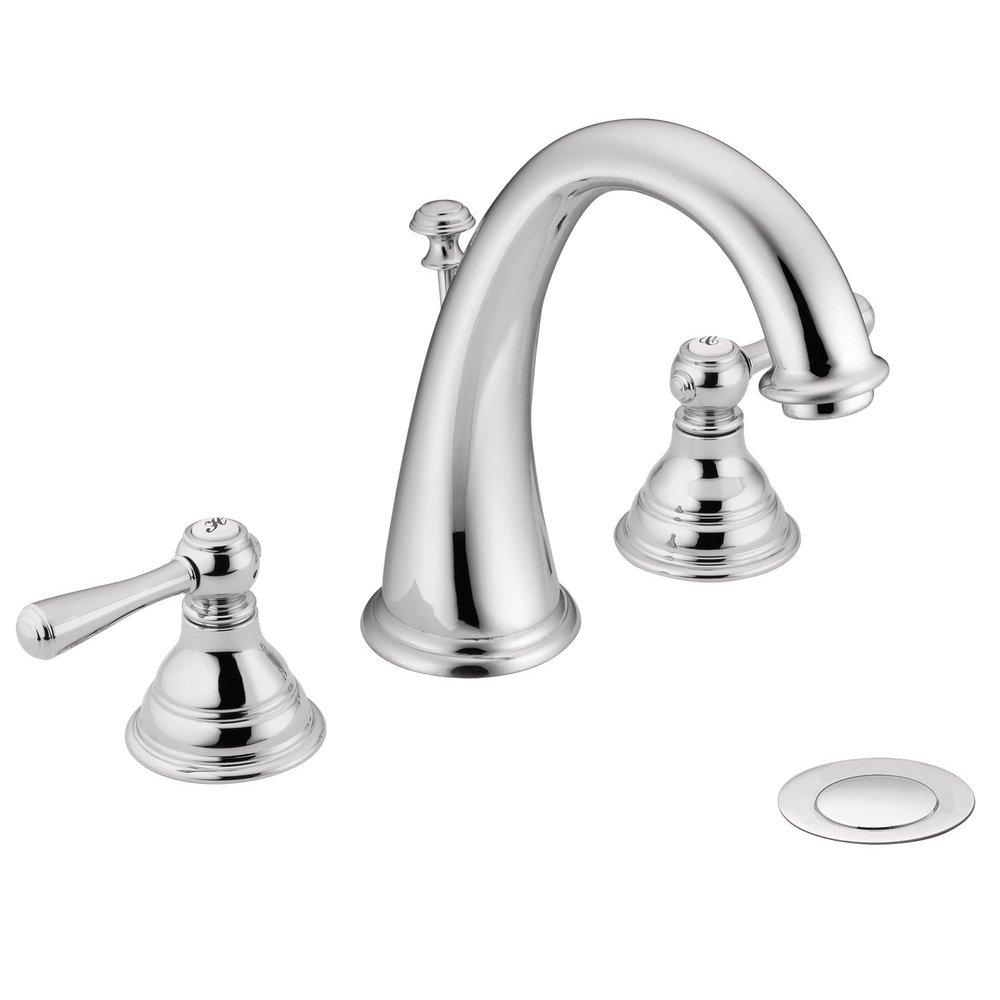 Moen Polished Chrome Two Handle Widespread Bathroom Sink Faucet with Pop-Up Drain Assembly 
