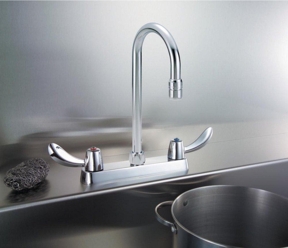 Delta Faucet Chrome Two Handle Wristblade Deck Mount Service Faucet 