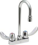 2-Hole Ceramic Disc Bathroom Faucet with Double Lever Handle and Gooseneck Spout in Polished Chrome