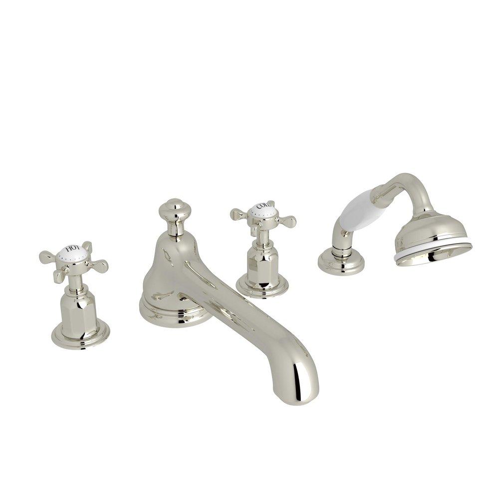 Perrin & Rowe Polished Nickel 4-Hole Cross Low Level Faucet with Double Lever Handle 