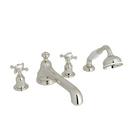 Perrin & Rowe Polished Nickel 4-Hole Cross Low Level Faucet with Double Lever Handle 