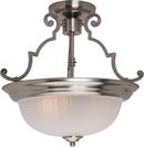 14 in. 100W 2-Light Medium E-26 Incandescent Ceiling Light with Frosted Glass in Satin Nickel