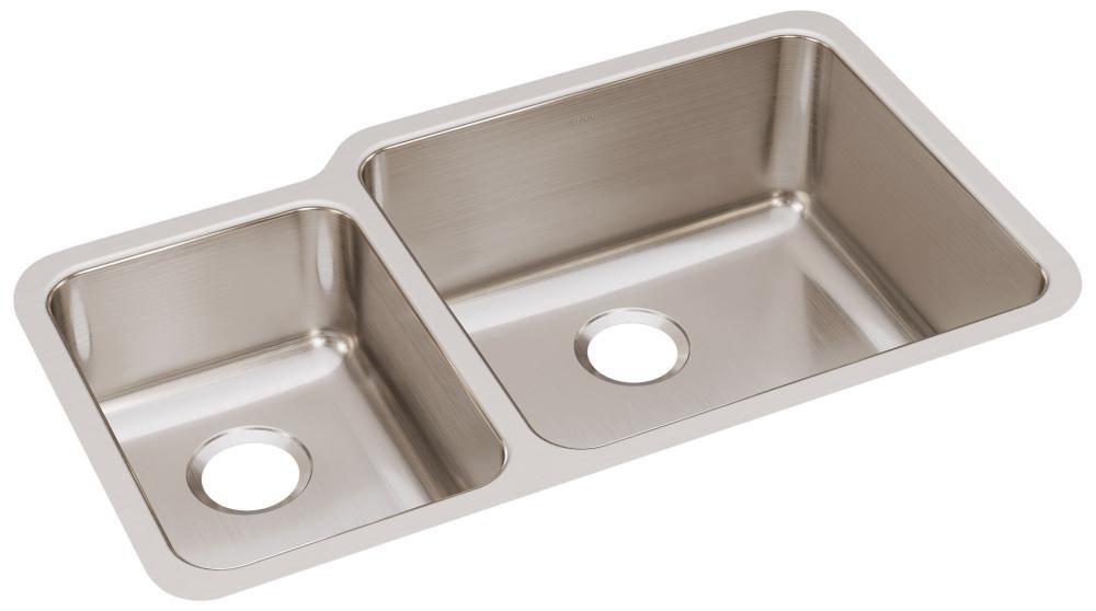 Elkay Lustrous Satin 35-1/4 x 20-1/2 in. No Hole Stainless Steel Double Bowl Undermount Kitchen Sink 