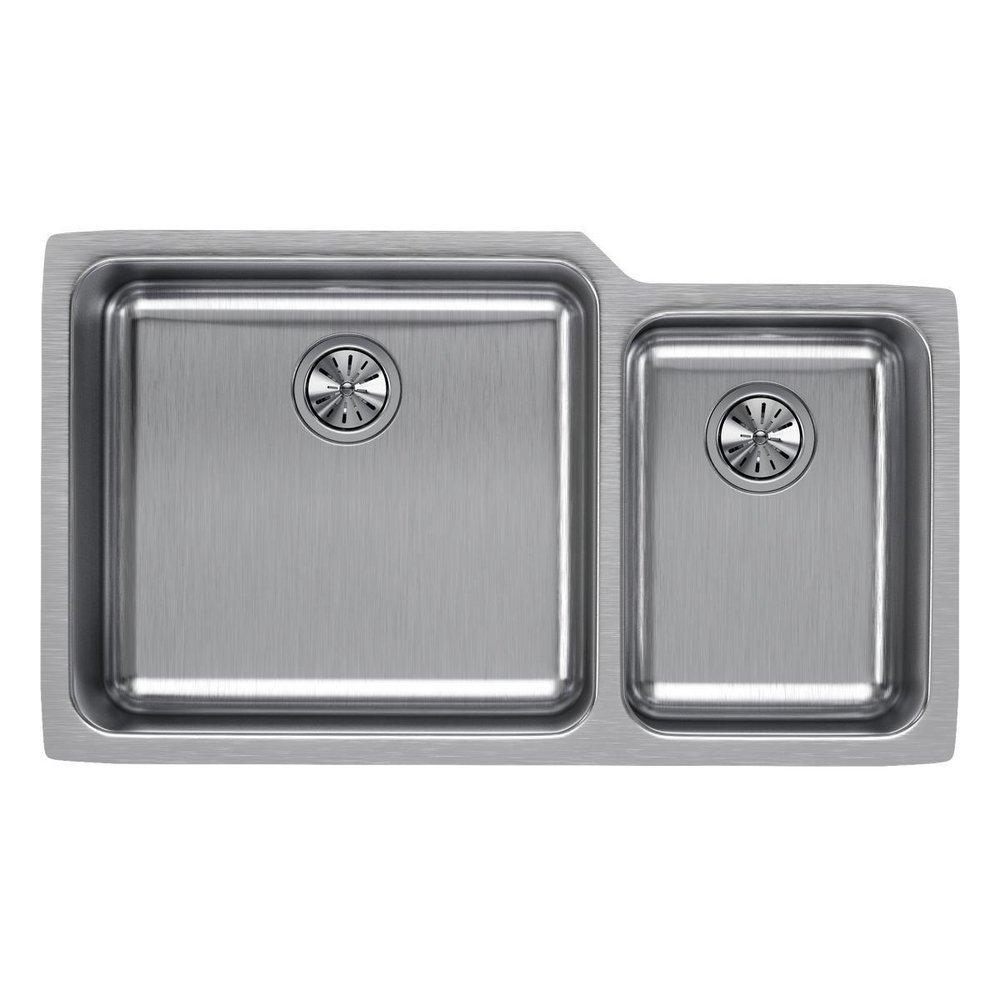 Elkay Lustrous Satin 35-1/4 x 20-1/2 in. No Hole Stainless Steel Double Bowl Undermount Kitchen Sink 