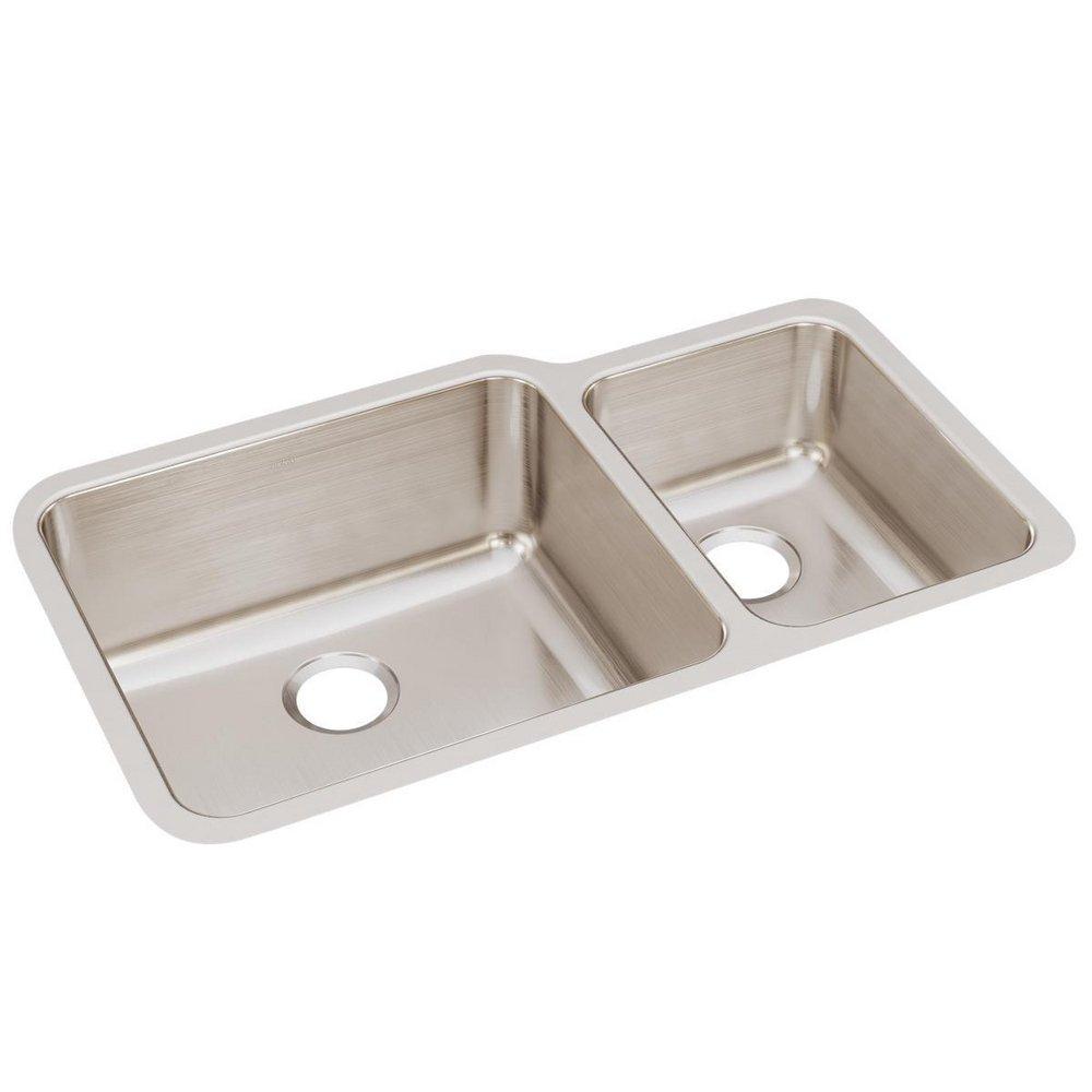 Elkay Lustrous Satin 35-1/4 x 20-1/2 in. No Hole Stainless Steel Double Bowl Undermount Kitchen Sink 