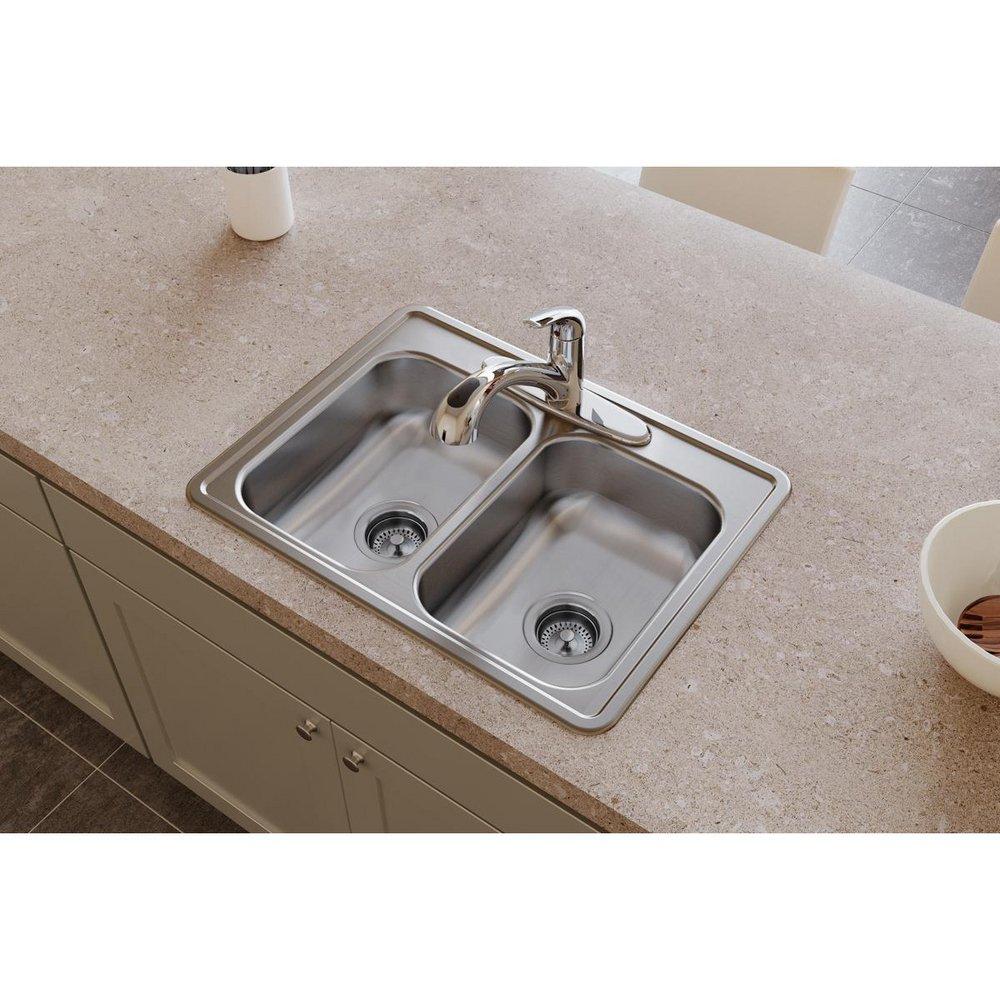 Dayton Satin 25 x 19 in. Stainless Steel Double Bowl Drop-in Kitchen Sink in Satin 
