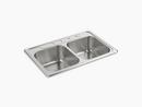 33 x 22 in. 4 Hole Stainless Steel 2 Bowl Drop-in Kitchen Sink in Satin Stainless Steel