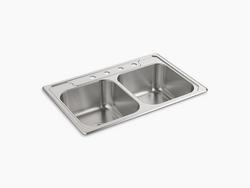 33 in. Drop-in Stainless Steel Double Bowl Kitchen Sink in Satin