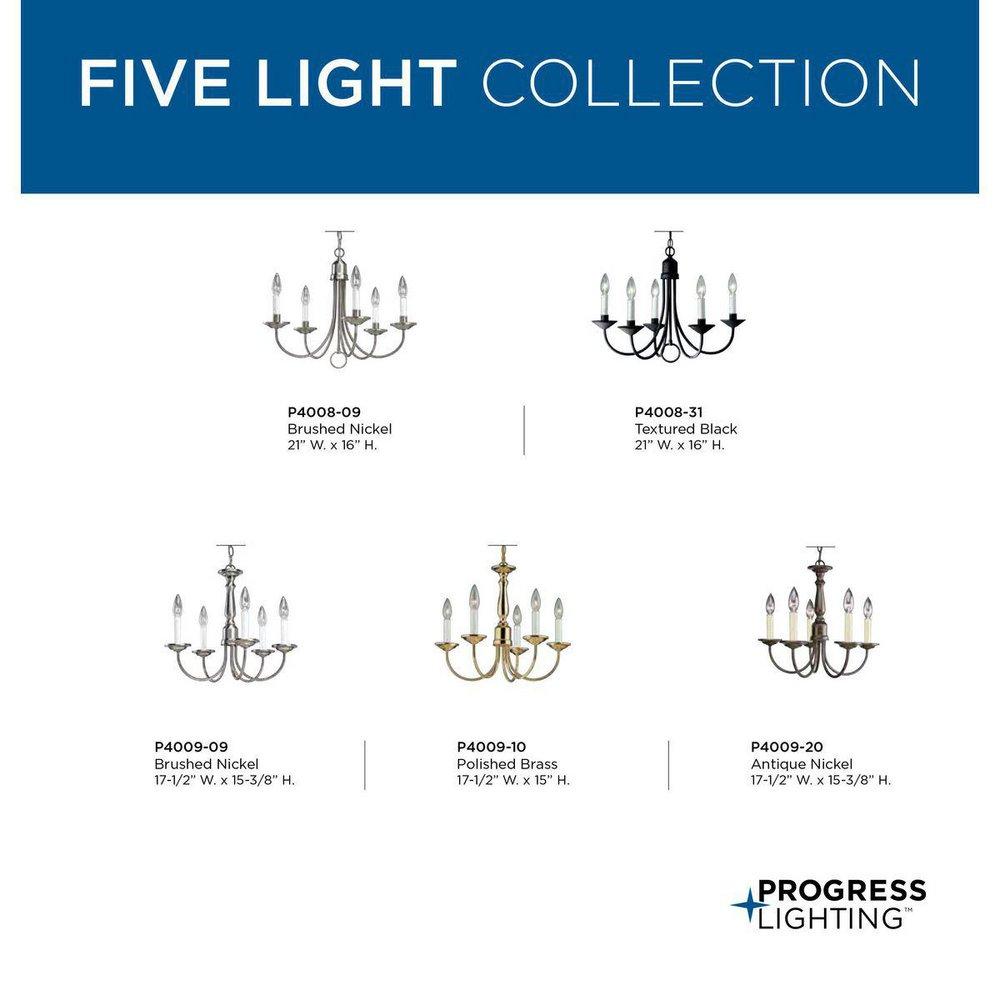 Progress Lighting Brushed Nickel 17-31/50 in. 60W 5-Light Candelabra Incandescent Chandelier 