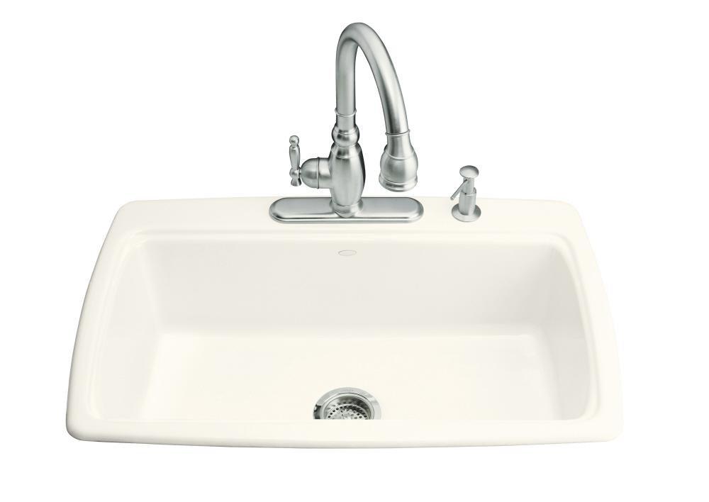 KOHLER Biscuit 33 x 22 in. 4 Hole Cast Iron Single Bowl Drop-in Kitchen Sink 