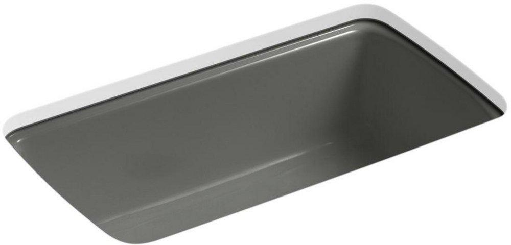 KOHLER Thunder&trade; Grey 33 x 22 in. 5 Hole Cast Iron Single Bowl Undermount Kitchen Sink 
