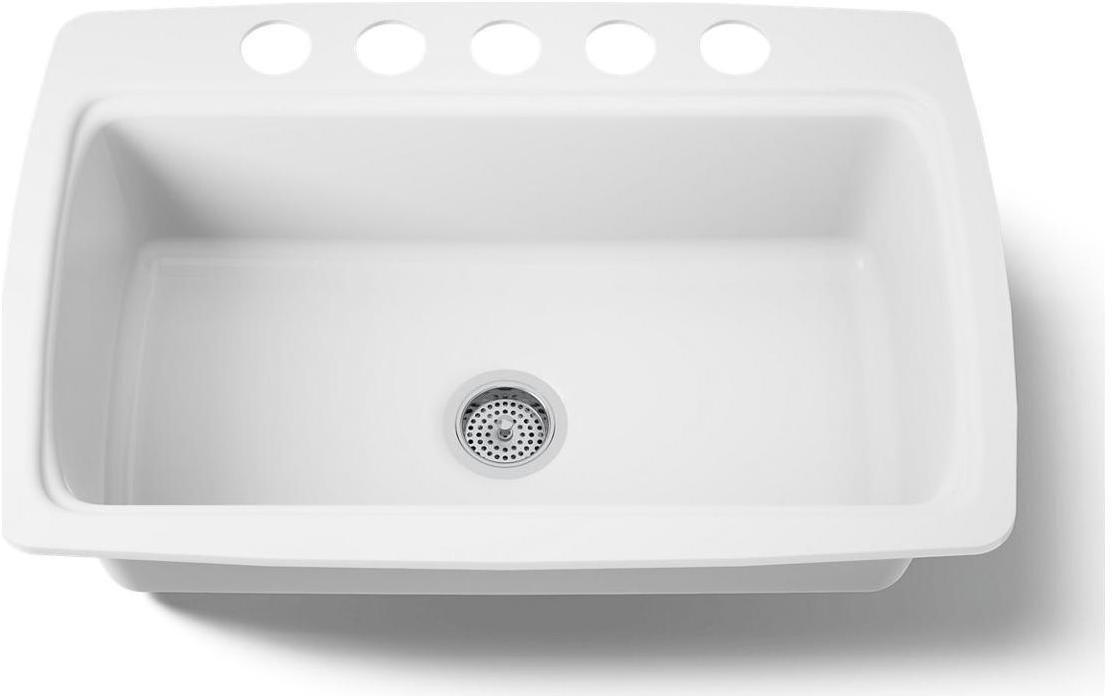 KOHLER White 33 x 22 in. 5 Hole Cast Iron Single Bowl Undermount Kitchen Sink 
