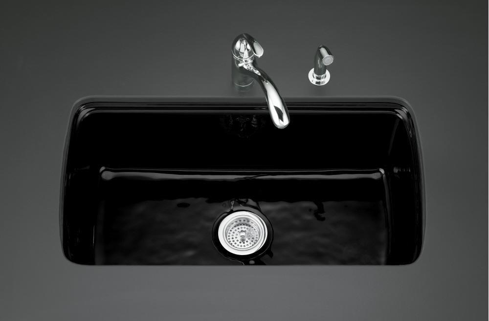 KOHLER Black Black&trade; 33 x 22 in. 5 Hole Cast Iron Single Bowl Undermount Kitchen Sink 