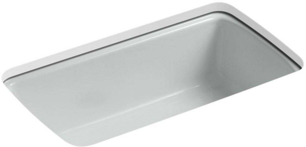 KOHLER Ice&trade; Grey 33 x 22 in. 5 Hole Cast Iron Single Bowl Undermount Kitchen Sink 