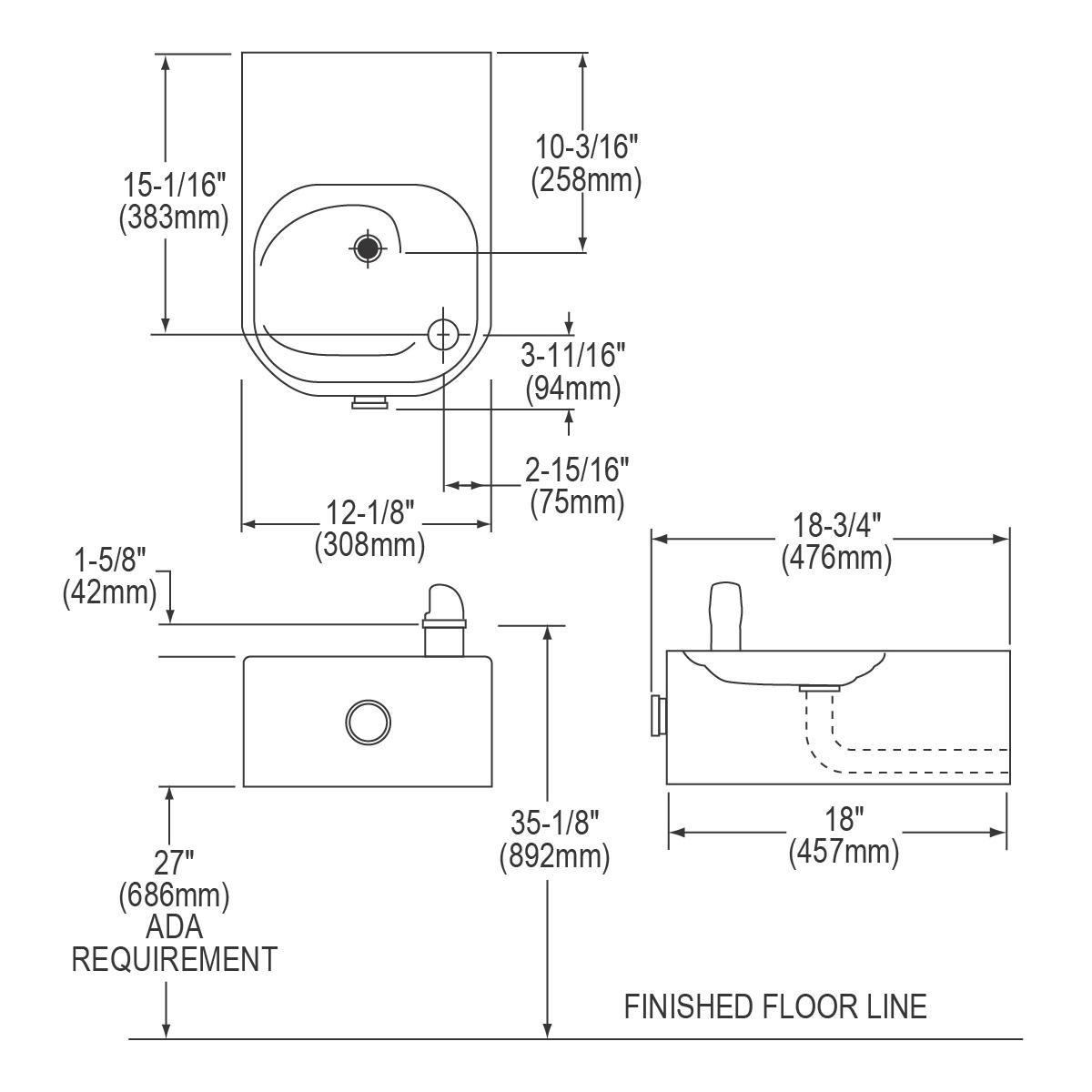 Elkay Stainless Steel Wall Mount Push Button Freeze Resistant Drinking Fountain Kit 