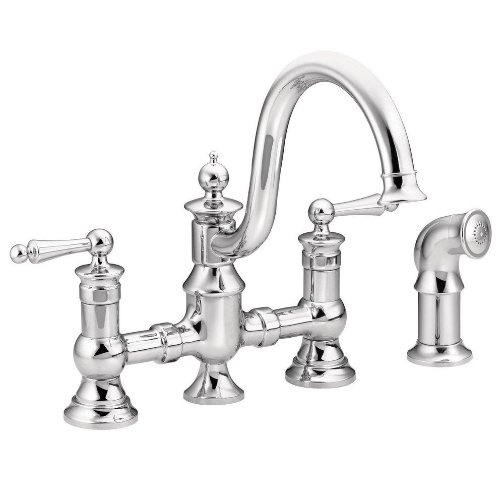 Moen Polished Chrome Two Handle Bridge Kitchen Faucet 