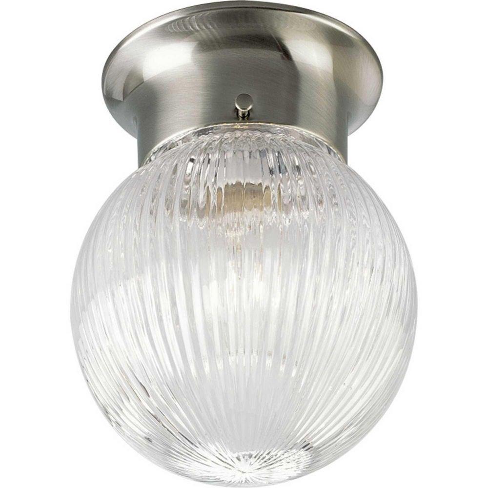 Progress Lighting Brushed Nickel 6-3/8 in. 1-Light LED Flushmount with Ribbed Glass Shade 
