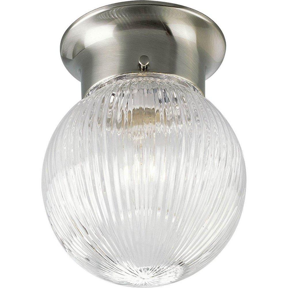 Progress Lighting Brushed Nickel 6 in. Globe Ceiling Fixture with Prismatic Glass 