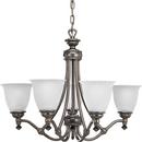 100 W 5-Light Medium Chandelier with Etched Glass in Forged Bronze
