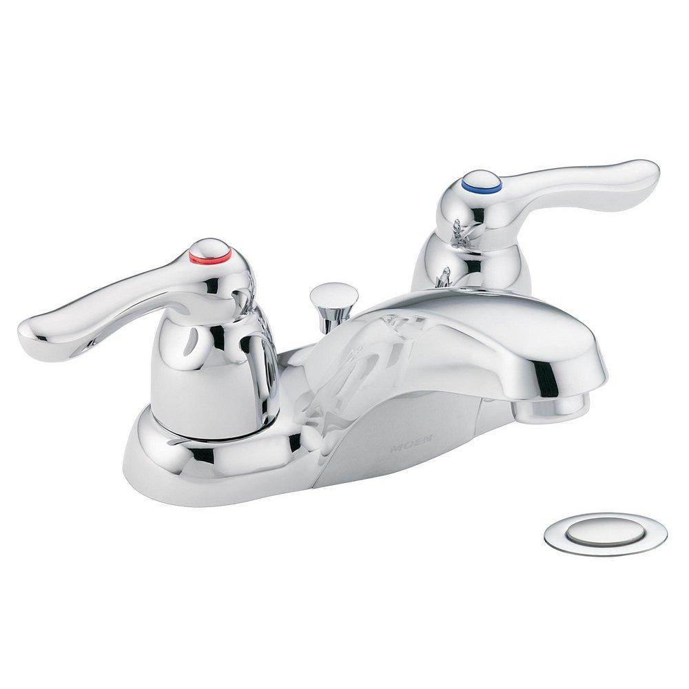 Moen Chrome Two Handle Centerset Bathroom Sink Faucet with 50/50 Drain Assembly 
