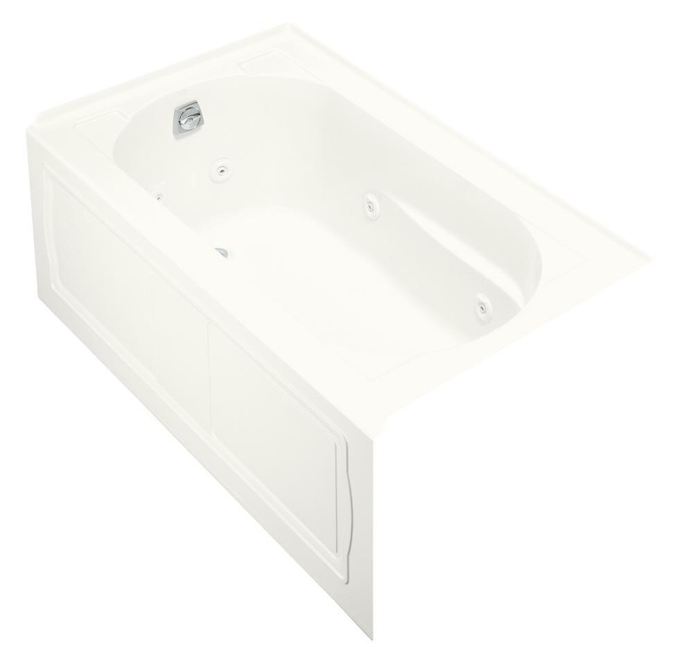 KOHLER White 60 x 32 in. Alcove Whirlpool Tub with Integral Apron, Integral Flange, Heater and Left Hand Drain 