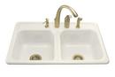 KOHLER Biscuit 33 x 22 in. 4 Hole Cast Iron Double Bowl Drop-in Kitchen Sink 