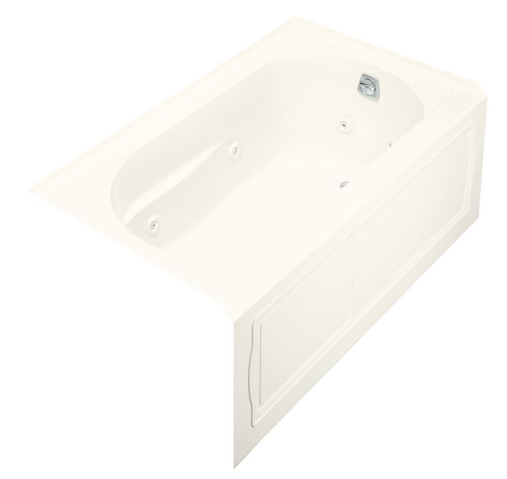 KOHLER Biscuit 60 x 32 in. Alcove Whirlpool Tub with Integral Apron, Integral Flange, Heater and Right Hand Drain 