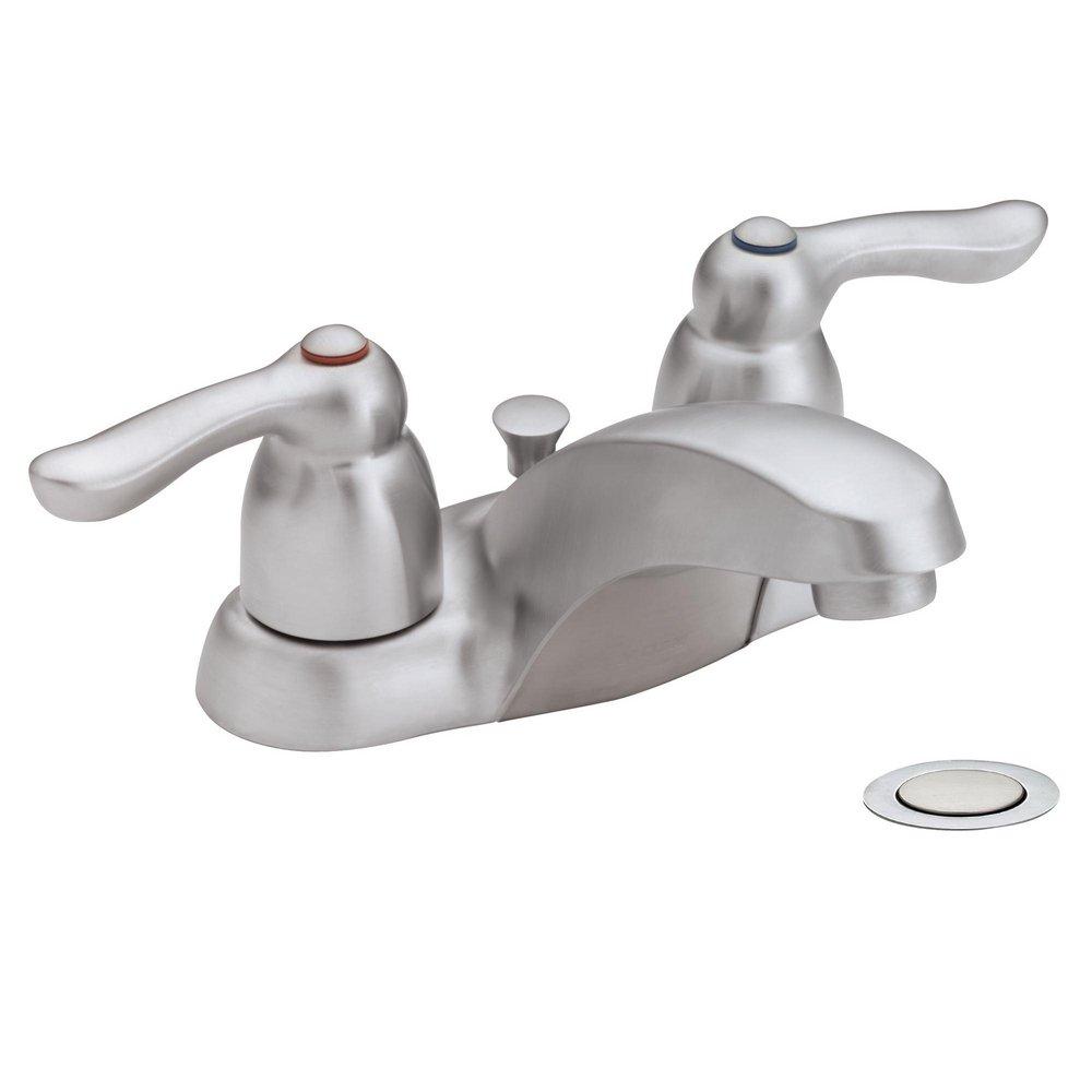 Moen Brushed Chrome Two Handle Centerset Bathroom Sink Faucet 