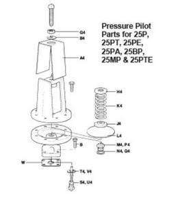 25P, 25PT, 25PE, 25PA, 25MP & 25PTE Pressure Pilot Head & Seat Assembly with Gasket, S4 T4