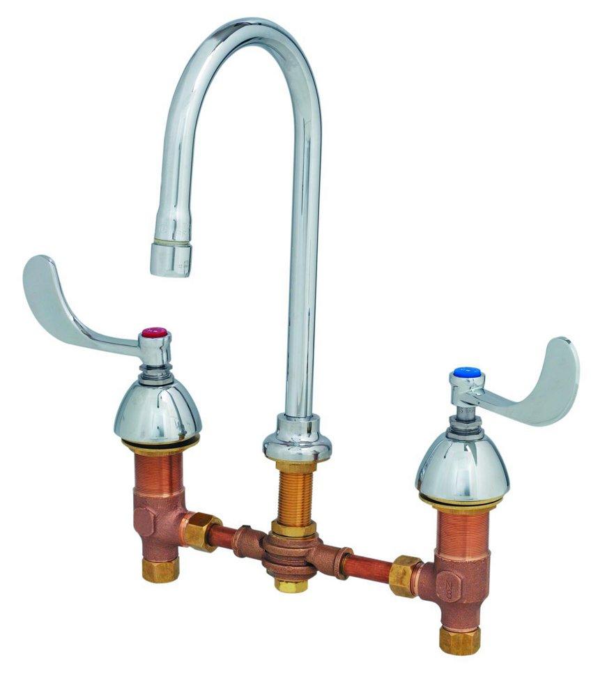 T&S Brass Polished Chrome Two Handle Wristblade Deck Mount Healthcare Faucet 