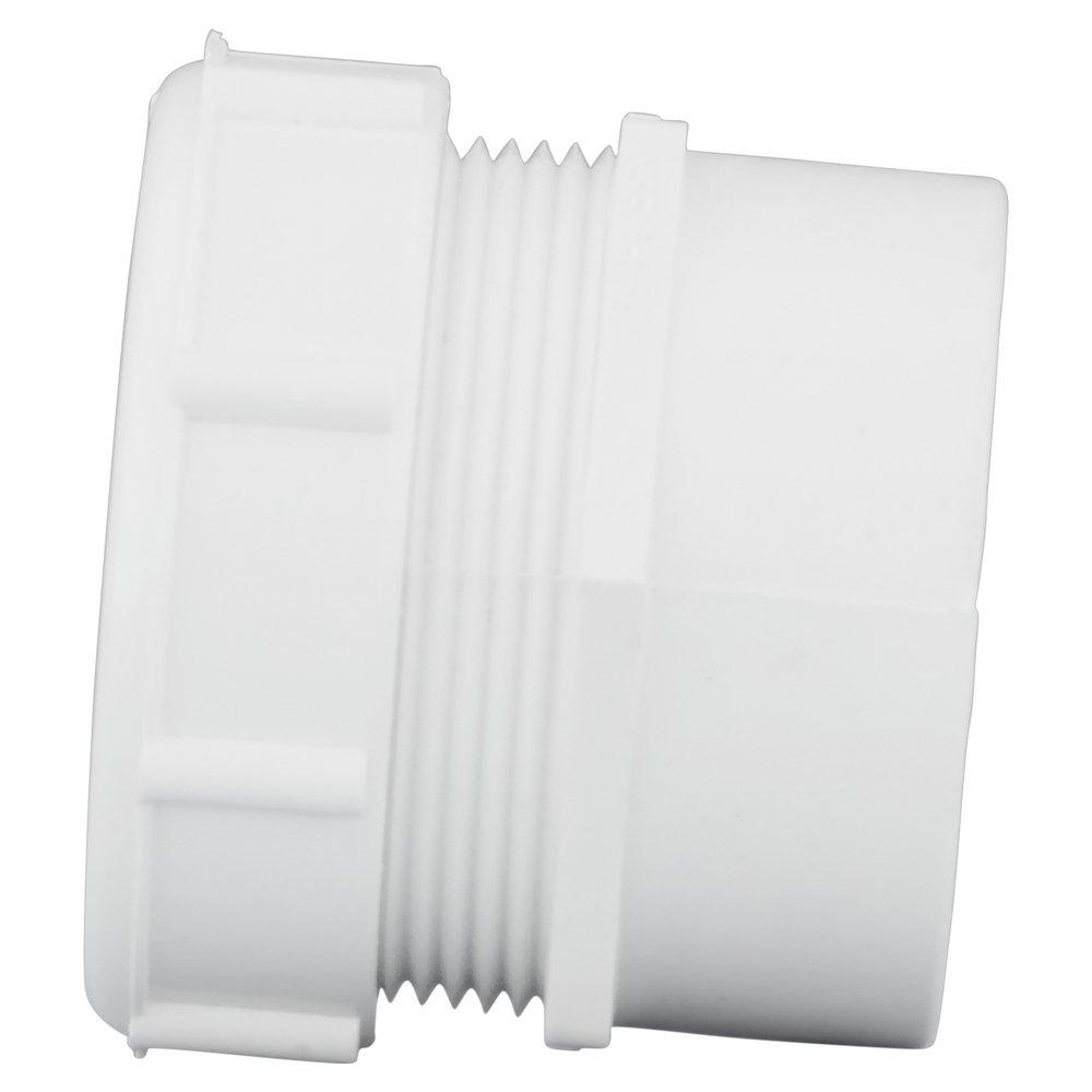 White PVC DWV Male Trap Adapter with Washer & Polyethylene Nut 